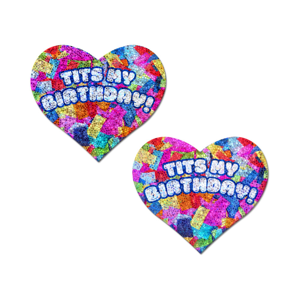 Tits My Birthday! Heart Breast Pasties with Confetti